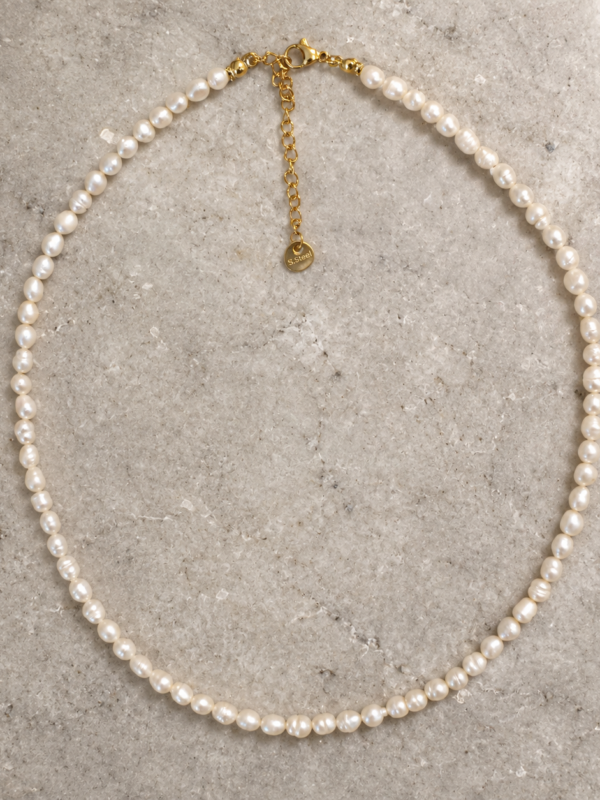 Collar de Perlas Alba con perlas blancas y acero inoxidable dorado