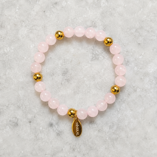 Pulsera de Cuarzo Rosa Aura Pulsera de cuarzo rosa natural Aura con detalles dorados