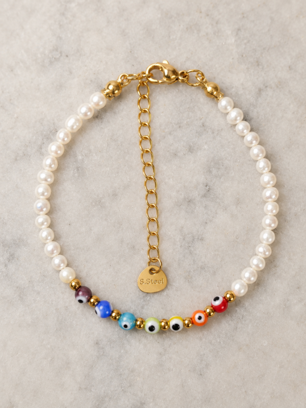 Pulsera de Chakras Alma Pulsera de Chakras Alma con perlas cultivadas y ojo turco