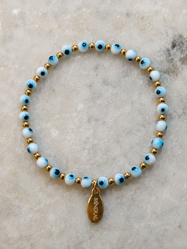 Pulsera de Ojo Turco Íris Pulsera de ojo turco azul Íris con separadores dorados de acero inoxidable