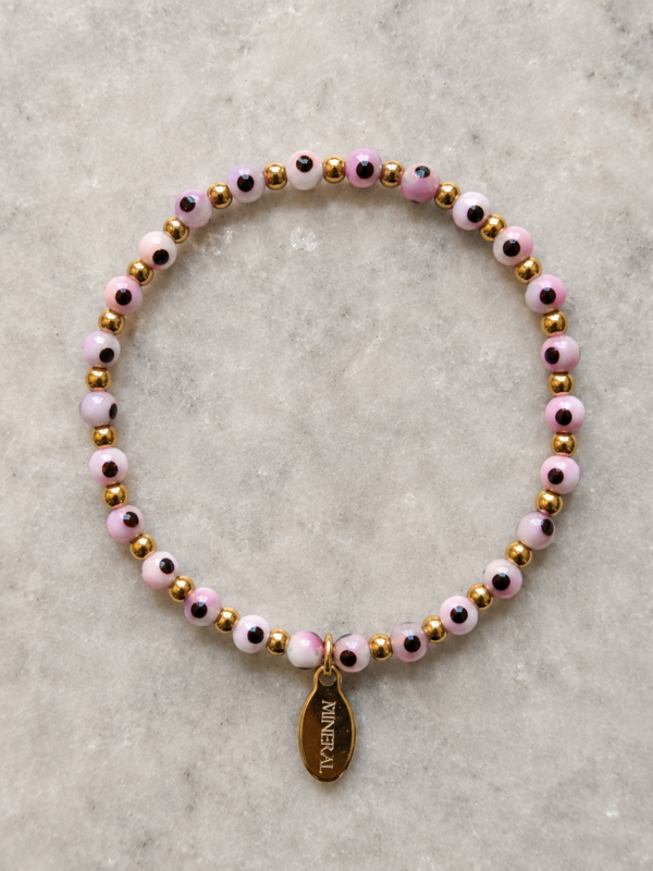 Pulsera de ojo turco rosa Nazar con separadores dorados de acero inoxidable