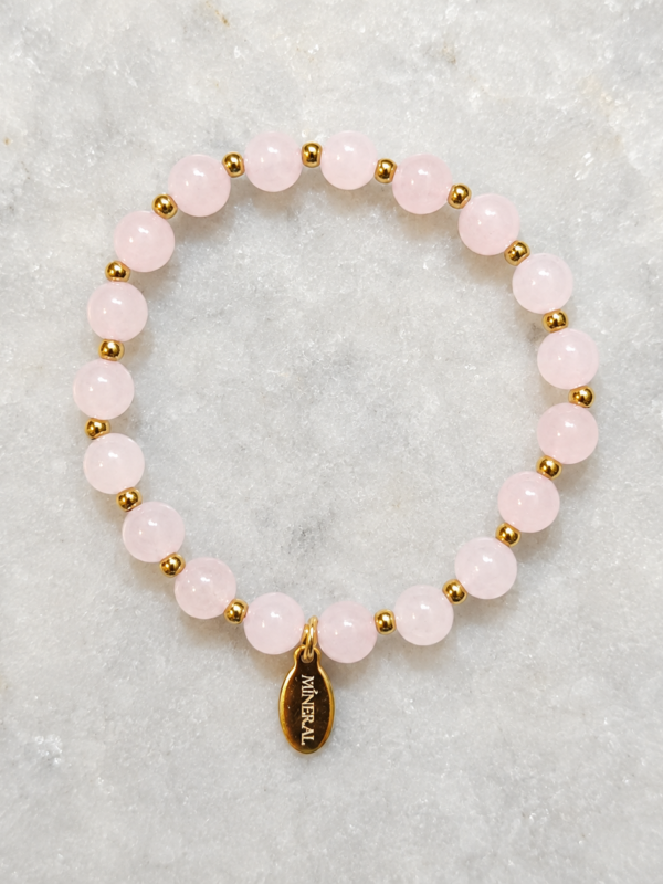 Pulsera de Cuarzo Rosa Esencia Pulsera de cuarzo rosa natural Esencia con detalles dorados