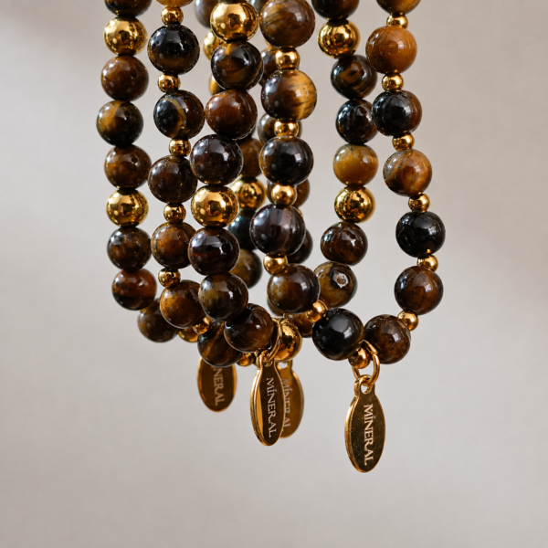 Pulseras de Ojo de Tigre Pulseras de ojo de tigre natural con detalles dorados