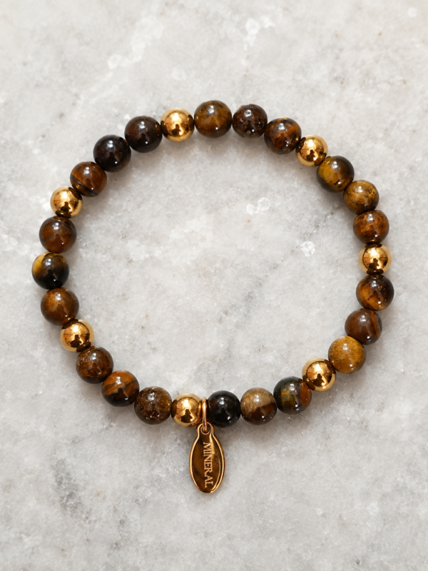 Pulsera de Ojo de Tigre Aura Pulsera de ojo de tigre natural Aura con detalles dorados