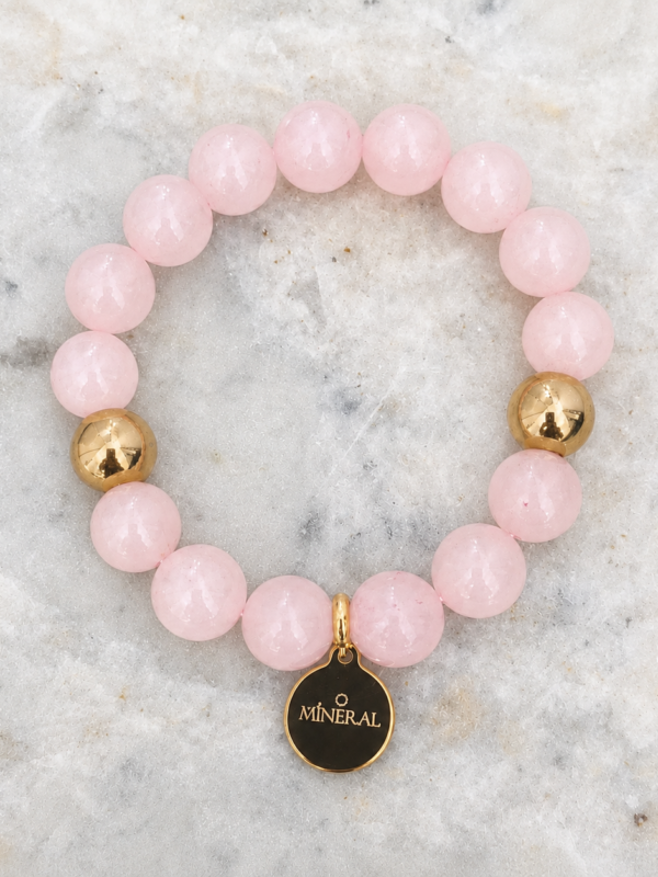 Pulsera de Cuarzo Rosa Éter Pulsera de cuarzo rosa natural Éter con detalles dorados