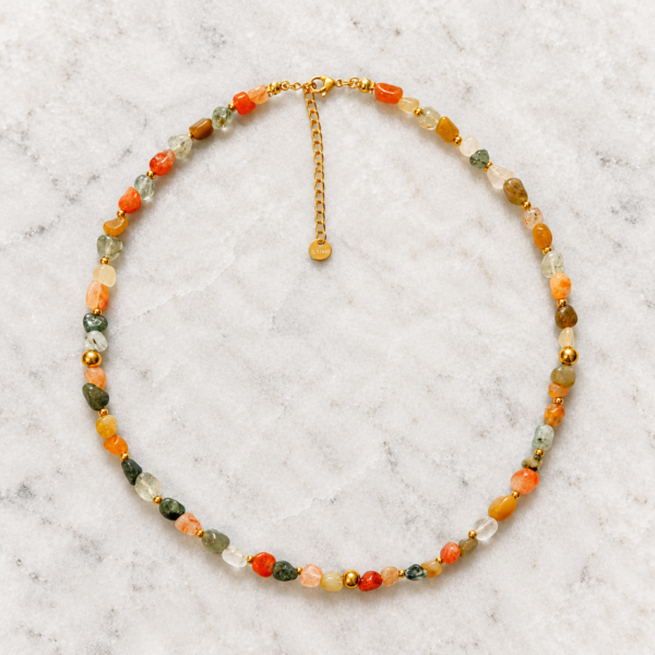 Collar de Piedras Naturales Ocaso | Míneral Joyería Collar de piedras naturales Ocaso en tonos cálidos con detalles dorados