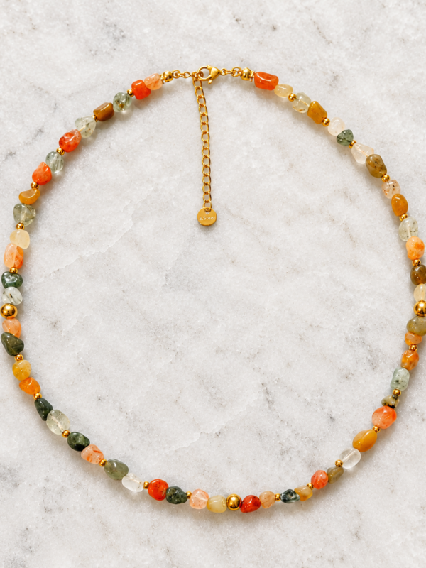Collar de Piedras Naturales Ocaso | Míneral Joyería Collar de piedras naturales Ocaso en tonos cálidos con detalles dorados