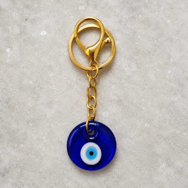 Llavero de Ojo Turco Zafiro | Míneral Joyería Llavero de Ojo Turco Zafiro azul con herrajes dorados